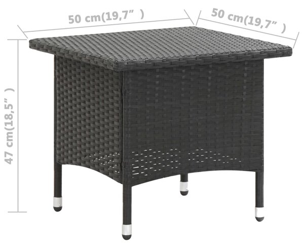 Fekete polyrattan teázóasztal 50 x 50 x 47 cm