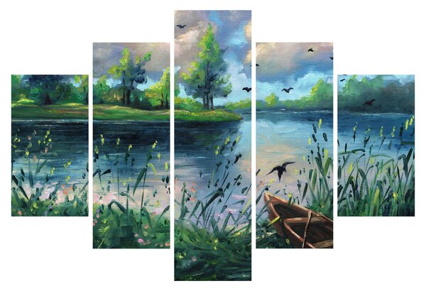 Kép - olajfestmény, Nyári este a tónál (150x105 cm)