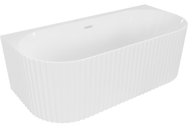 Mexen Sella szabadon álló falhoz állítható bordázott kád 150 x 75 cm, fehér fényes, fehér túlfolyó - 52711507500-20
