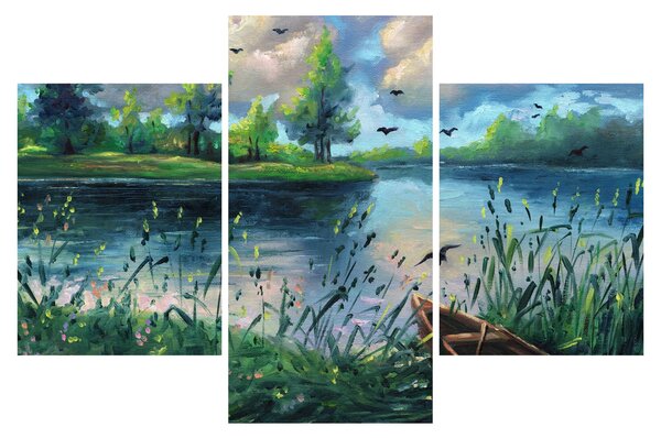 Kép - olajfestmény, Nyári este a tónál (90x60 cm)