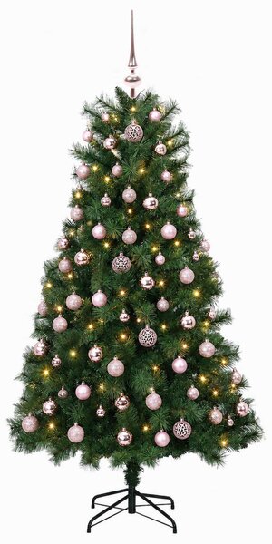 Mű zsanéros karácsonyfa gömbökkel 150 cm 150 LED Meleg fehér