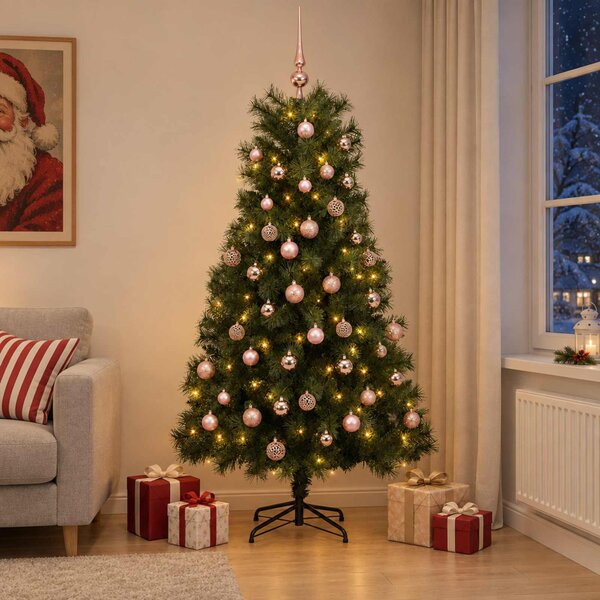 Mű zsanéros karácsonyfa gömbökkel 180 cm 300 LED Meleg fehér
