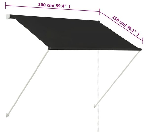 Feltekerhető antracitszürke napellenző 100 x 150 cm