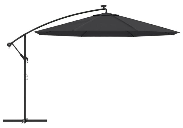 Fekete konzolos napernyő LED-világítással 350 cm