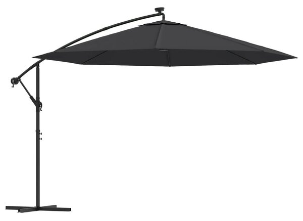 Fekete konzolos napernyő LED-világítással 350 cm