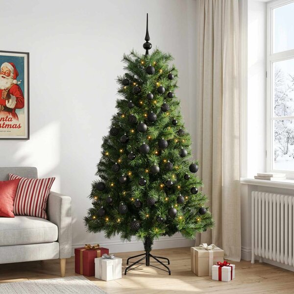 Mű zsanéros karácsonyfa gömbökkel 180 cm 300 LED Meleg fehér