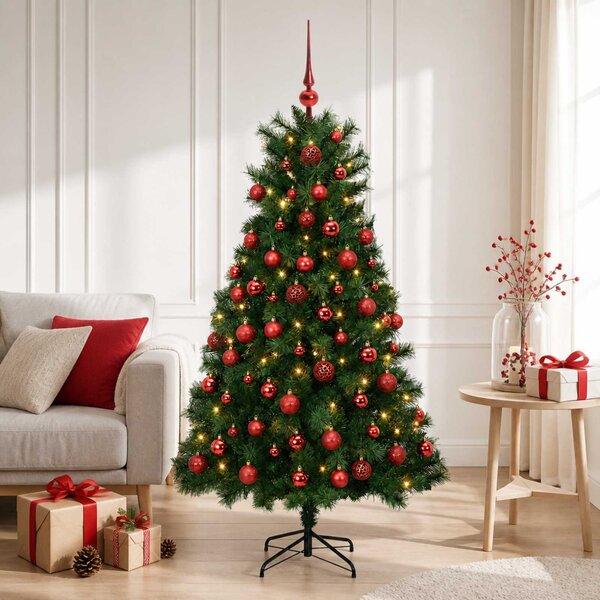 Mű zsanéros karácsonyfa gömbökkel 150 cm 150 LED Meleg fehér