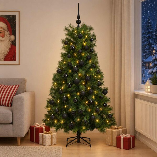 Mű zsanéros karácsonyfa gömbökkel 180 cm 300 LED Meleg fehér