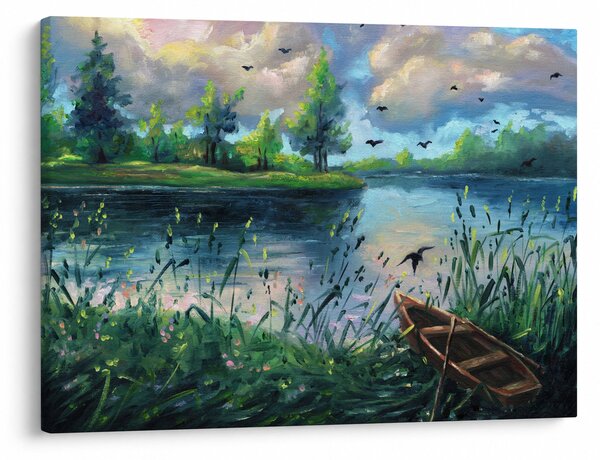 Kép - olajfestmény, Nyári este a tónál (70x50 cm)