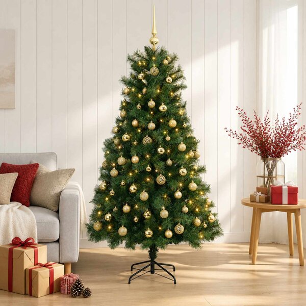 Mű zsanéros karácsonyfa gömbökkel 150 cm 150 LED Meleg fehér