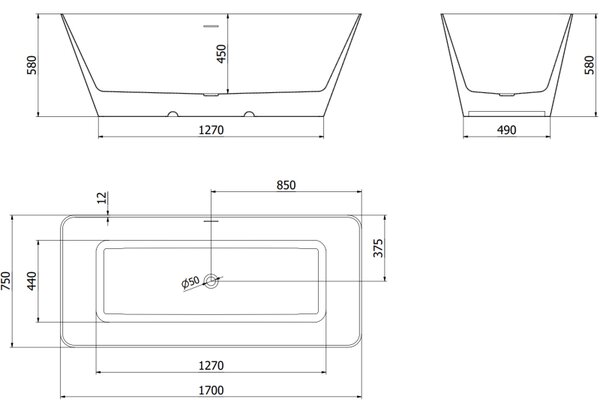 Mexen Velo Slim szabadon álló kád 170 x 75 cm, fehér, réz túlfolyás kefe - 52811707500-65