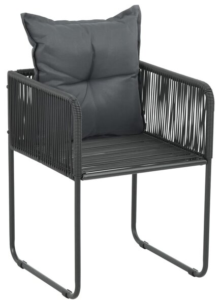 4 db fekete polyrattan kültéri szék párnával