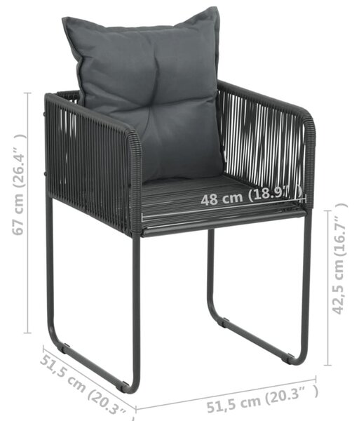 4 db fekete polyrattan kültéri szék párnával