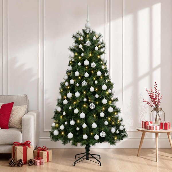 Mű zsanéros karácsonyfa gömbökkel 150 cm 150 LED Meleg fehér