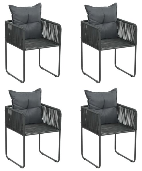 4 db fekete polyrattan kültéri szék párnával