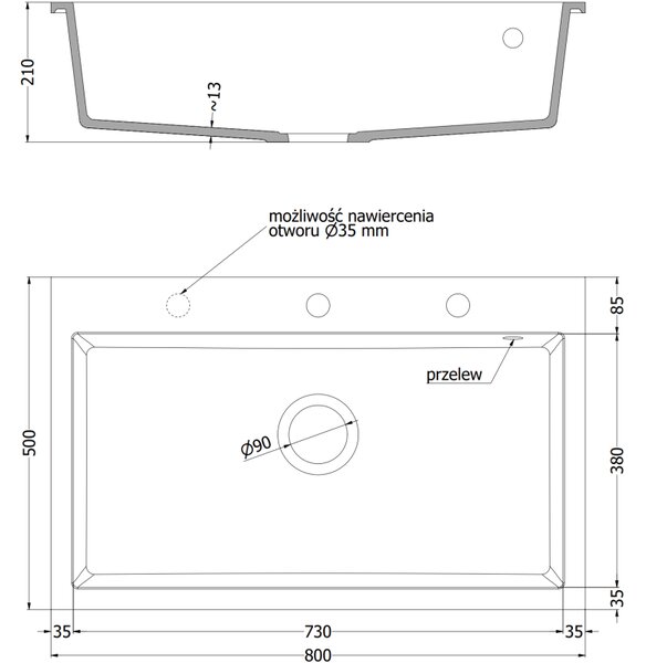 Mexen Elix, 1 tálos gránit mosogató 800 x 500 mm, szürke, króm szifon, 6527801005-71