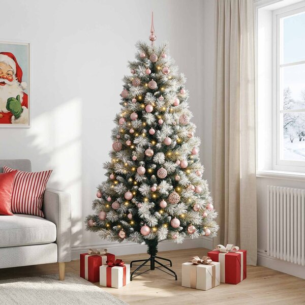 Mű zsanéros karácsonyfa gömbökkel 180 cm 300 LED Meleg fehér