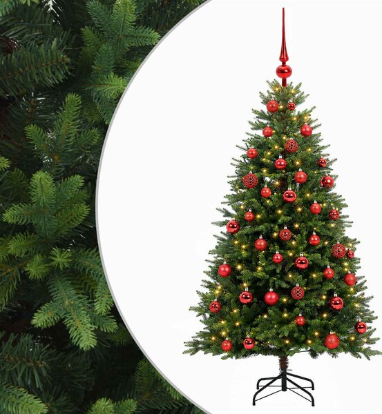 Műfenyő gömbökkel 120 cm 150 LED Meleg fehér PVC és fém Zöld