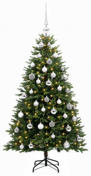 Műfenyő gömbökkel 120 cm 150 LED Meleg fehér PVC és fém Zöld
