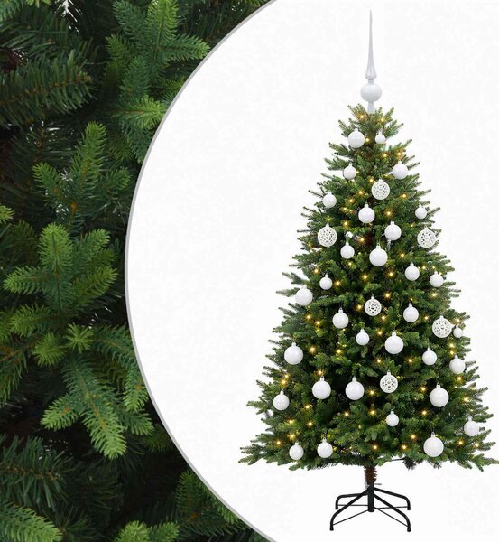 Műfenyő gömbökkel 120 cm 150 LED Meleg fehér PVC és fém Zöld