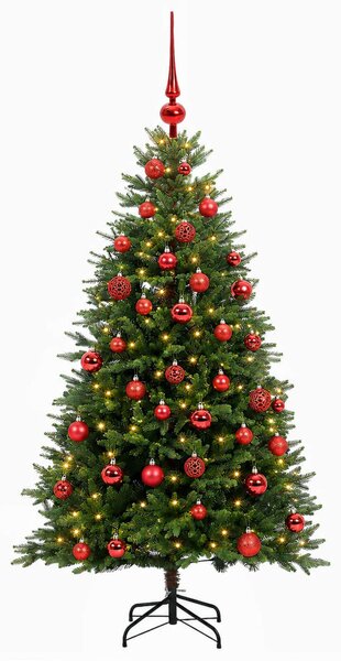 Műfenyő gömbökkel 120 cm 150 LED Meleg fehér PVC és fém Zöld