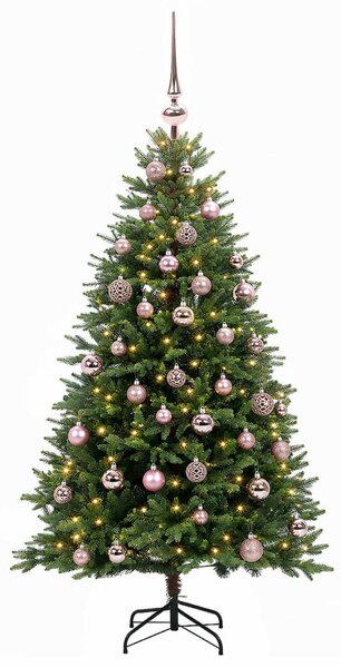 Műfenyő gömbökkel 120 cm 150 LED Meleg fehér PVC és fém Zöld
