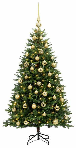 Műfenyő gömbökkel 120 cm 150 LED Meleg fehér PVC és fém Zöld