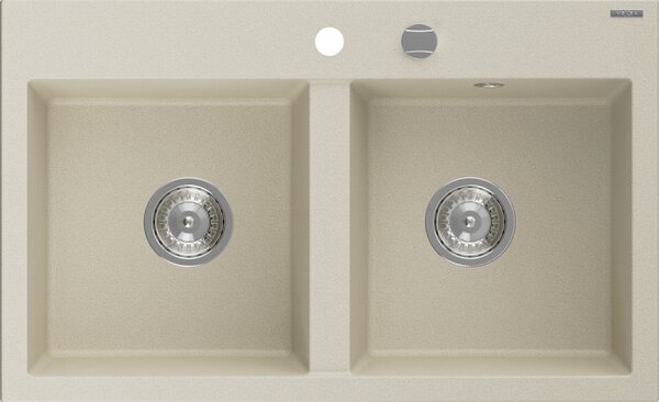 Mexen Hektor, 2 kamrás gránit mosogató 800x480x205 mm, bézs, króm szifon, 6521802000-69