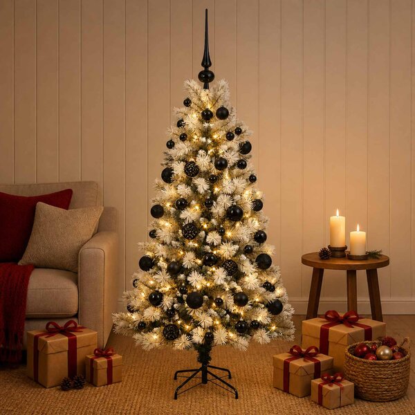 Mű zsanéros karácsonyfa gömbökkel 120 cm 150 LED Meleg fehér