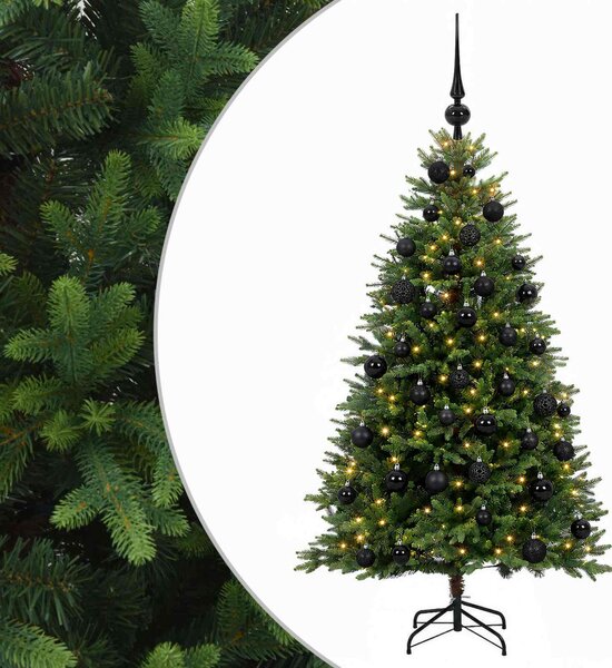 Műfenyő gömbökkel 120 cm 150 LED Meleg fehér PVC és fém Zöld