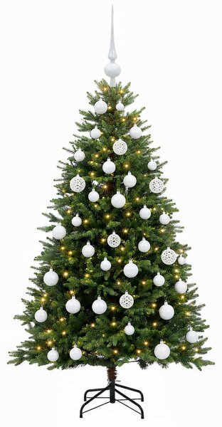 Műfenyő gömbökkel 120 cm 150 LED Meleg fehér PVC és fém Zöld