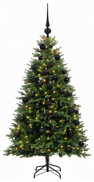 Műfenyő gömbökkel 120 cm 150 LED Meleg fehér PVC és fém Zöld
