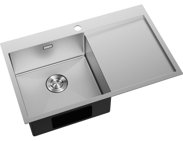 Mexen Exar rozsdamentes acél mosogatótálca 1 rekesszel, bal oldali csepegtető, 780 x 480 mm, inox - 6433781010L-01