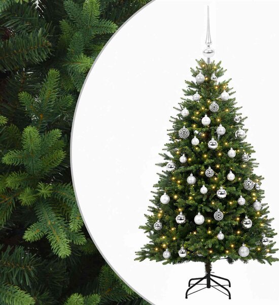 Műfenyő gömbökkel 120 cm 150 LED Meleg fehér PVC és fém Zöld