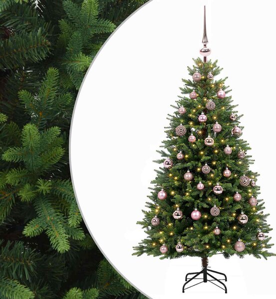 Műfenyő gömbökkel 120 cm 150 LED Meleg fehér PVC és fém Zöld
