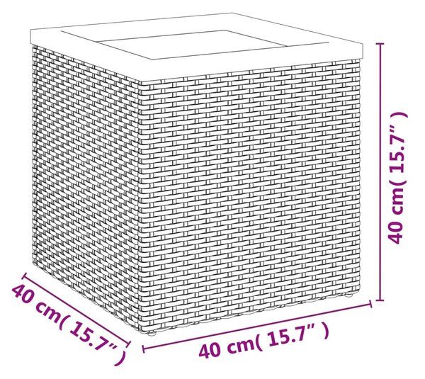 Fekete polyrattan ültetőláda 40 x 40 x 40 cm