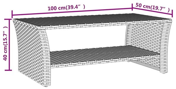 Fekete polyrattan dohányzóasztal 100 x 50 x 40 cm
