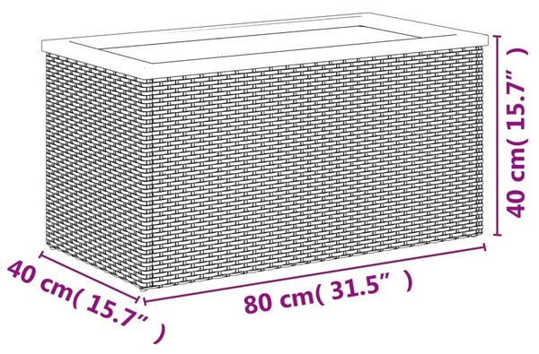 Fekete polyrattan ültetőláda 80 x 40 x 40 cm