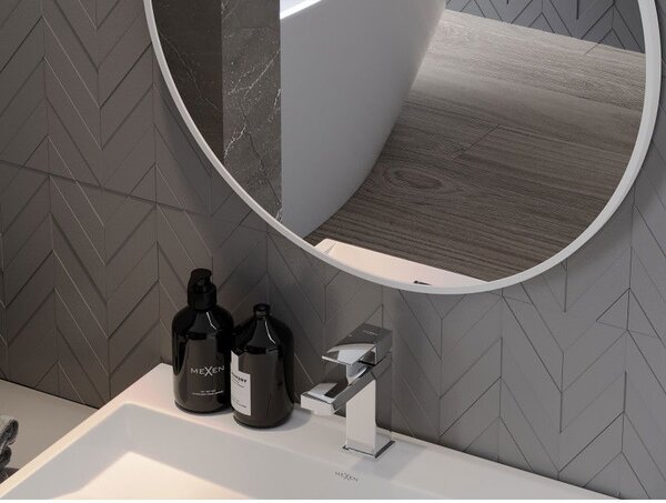 Mexen Loft, kerek fürdőszobai tükör 80 cm, keret színe fehér, 9850-080-080-000-20