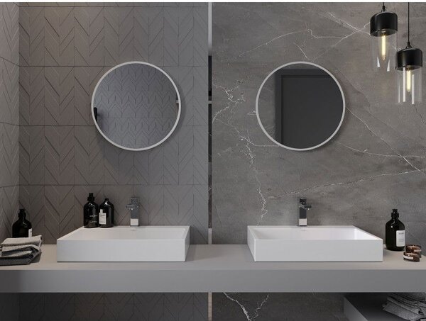 Mexen Loft, kerek fürdőszobai tükör 50 cm, keret színe fehér, 9850-050-050-000-20