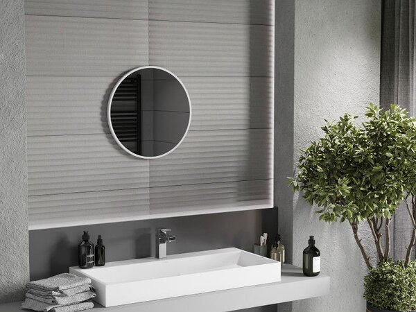 Mexen Loft, kerek fürdőszobai tükör 50 cm, keret színe fehér, 9850-050-050-000-20