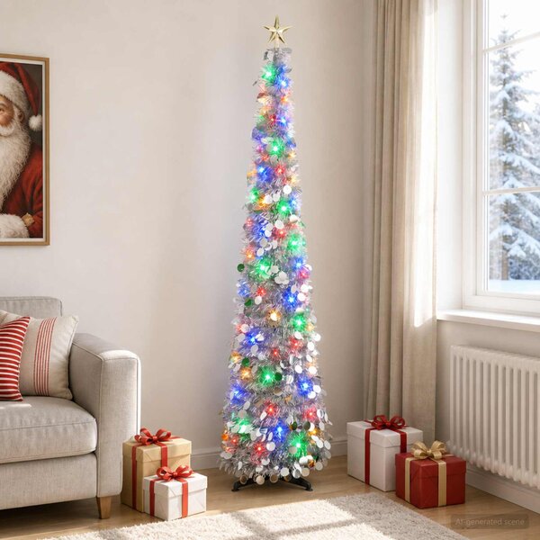 Pop-up LED-es karácsonyfa csúcsdísszel 180 cm 100 LED PET Ezüst