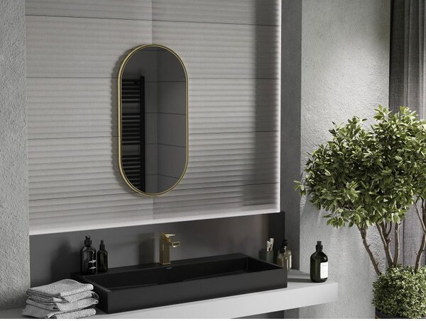 Mexen Loft ovális fürdőszobai tükör 80 x 40 cm, arany keret - 9851-080-040-000-50