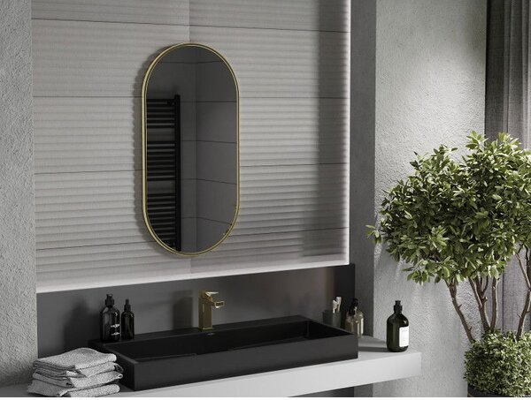 Mexen Loft ovális fürdőszobai tükör 90 x 45 cm, arany keret - 9851-090-045-000-50
