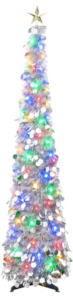 Pop-up LED-es karácsonyfa csúcsdísszel 180 cm 100 LED PET Ezüst