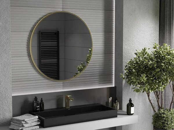 Mexen Loft kerek fürdőszobai tükör 90 cm, arany keret - 9850-090-090-000-50