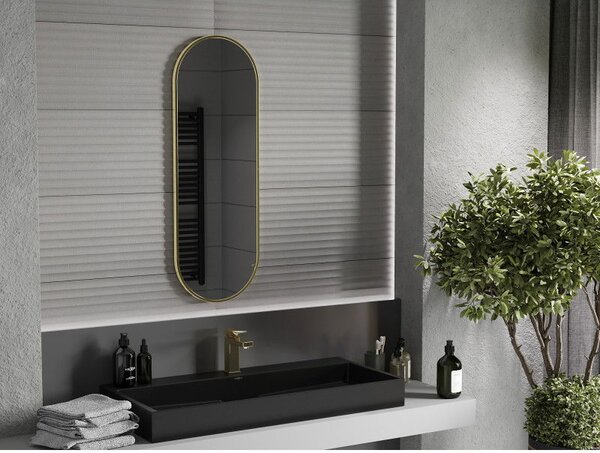 Mexen Loft, ovális fürdőszobai tükör 100 x 35 cm, keret színe arany fényes, 9851-100-035-000-50