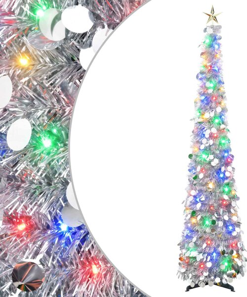 Pop-up LED-es karácsonyfa csúcsdísszel 180 cm 100 LED PET Ezüst