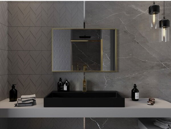 Mexen Loft, téglalap alakú fürdőszobai tükör 90 x 60 cm, keret színe arany fényes, 9852-090-060-000-50