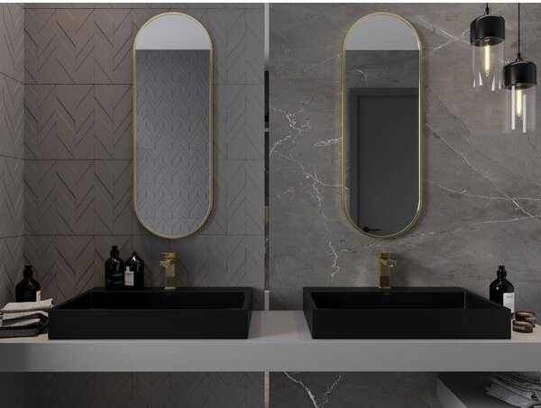 Mexen Loft, ovális fürdőszobai tükör 100 x 35 cm, keret színe arany fényes, 9851-100-035-000-50